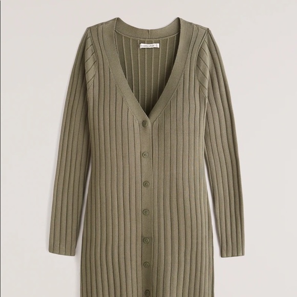 Abercrombie and Fitch olive green long sleeve sweater mini dress - Picture 3 of 6